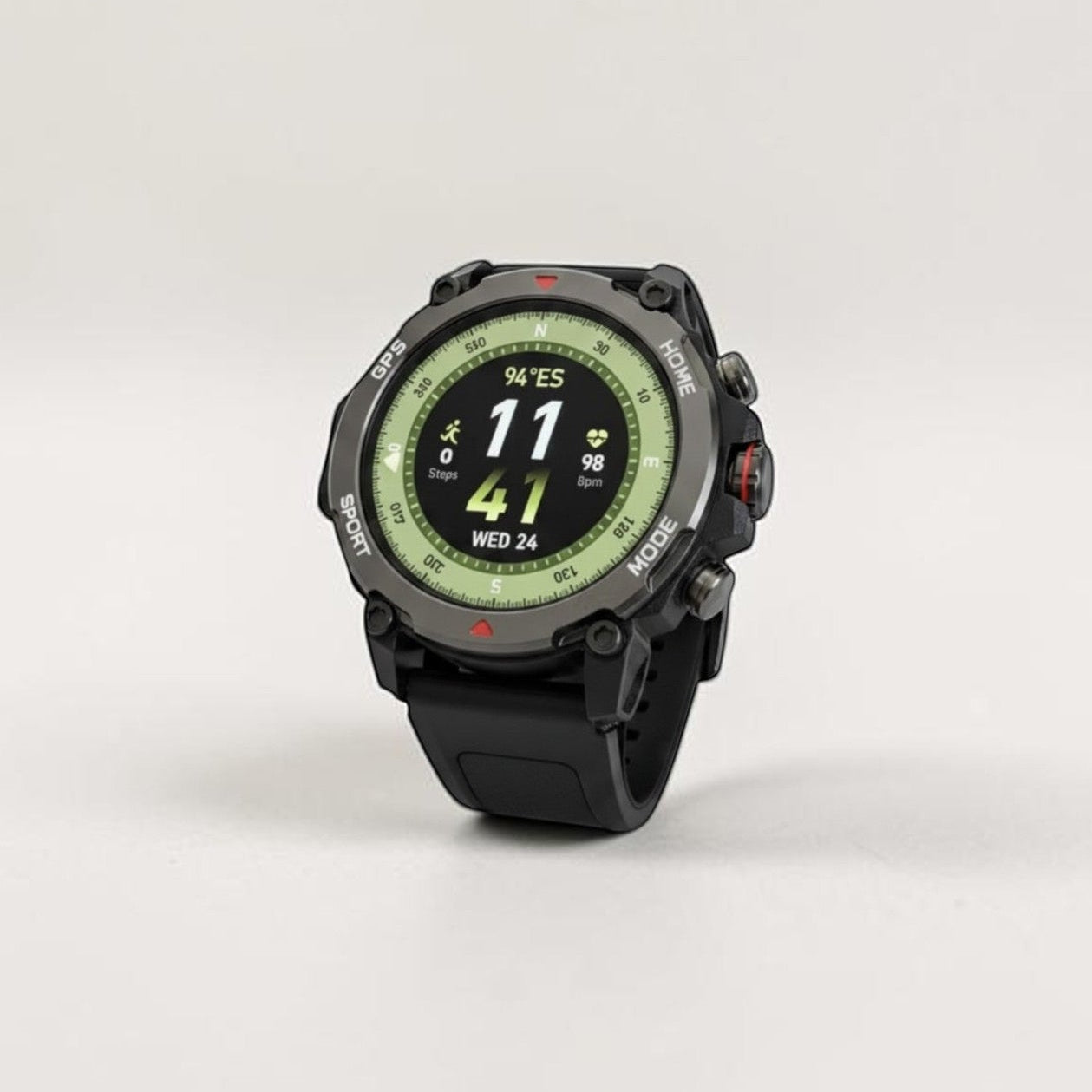 Reloj inteligente deportivo Raftec de estilo táctico en color negro con pantalla digital y correa de silicona