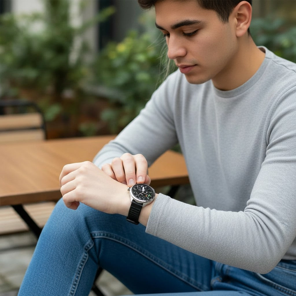Raftec reloj inteligente con pantalla digital negra y correa de silicona negra, ideal para un estilo de vida activo.
